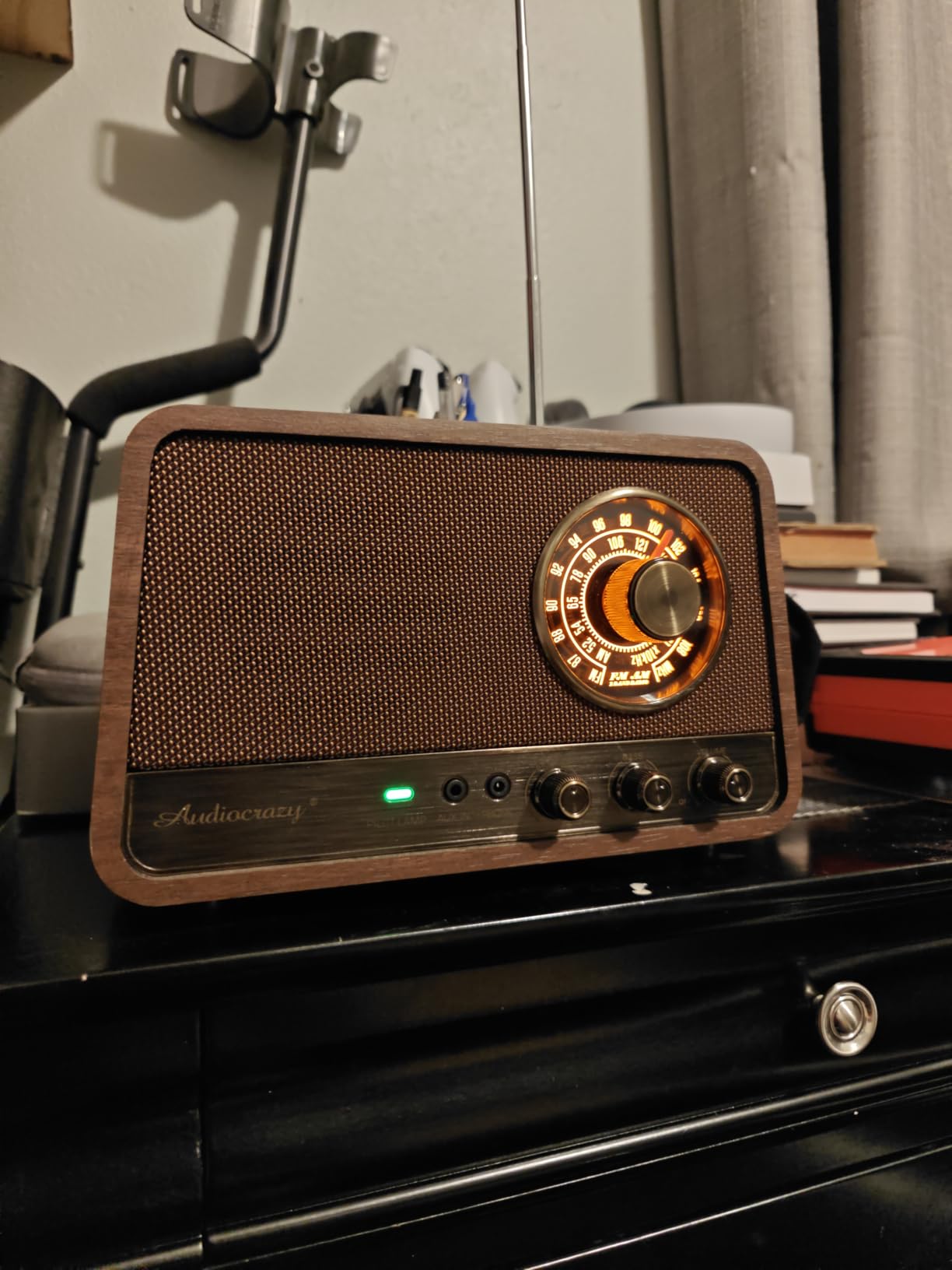 Vintage Wood AM FM Bluetooth Radio, 10W Powerful Sound, Espresso | Tabletop Retro Bluetooth Speaker, Amber-Glowing Dial, Bass Control, AUX & Headphone Jack, Vintage Decor for Office, Home customer photo 2