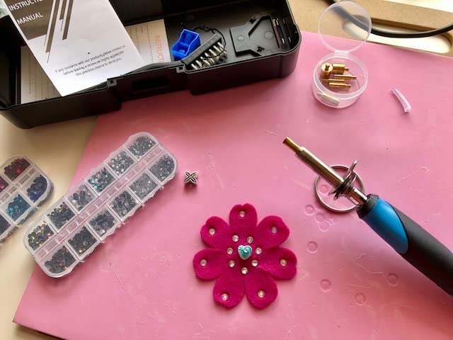 Anglekai Hotfix Rhinestone Applicator Tool, Hot Fix Tool for Bedazzler Kit | New-Upgrade Rapid-heating Hot Fix Rhinestone Setter for Crafts, 15 Color Rhinestone/ 7 Tips/ Tweezers/ Pencil/ Brush (Pink) customer photo 1