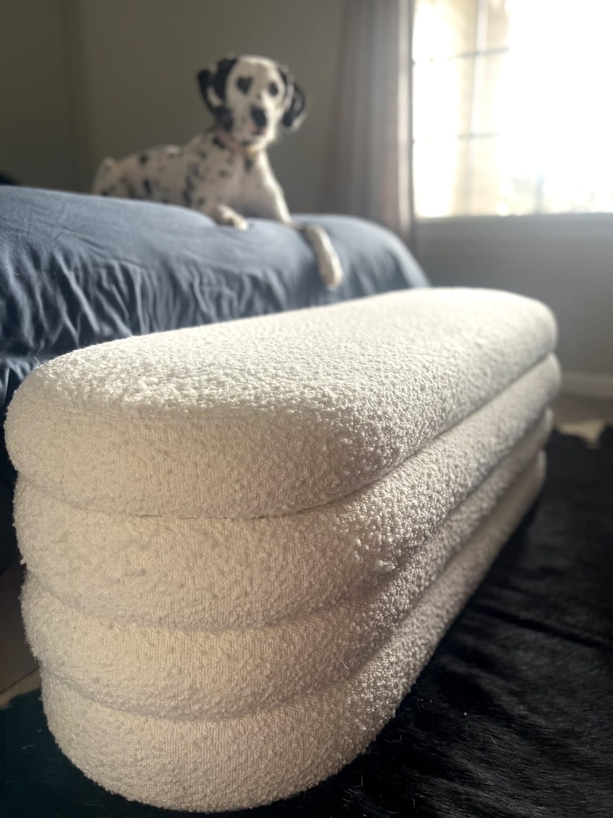 Busaurus Storage Ottoman Bench 49.2 Inch Upholstered Fabric Storage Bench for Bedroom End of Bed Aesthetic Large Oval Ottoman for Living Room Entryway (Ivory) customer photo 1