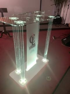 Acrylic Podium,Led Light Lectern Stand for Churches,Weddings and Classrooms,23.6 * 17.7 * 43.3in,Easy to Set Up with Durable Acrylic Material, with a Shelf for Storage customer photo 2