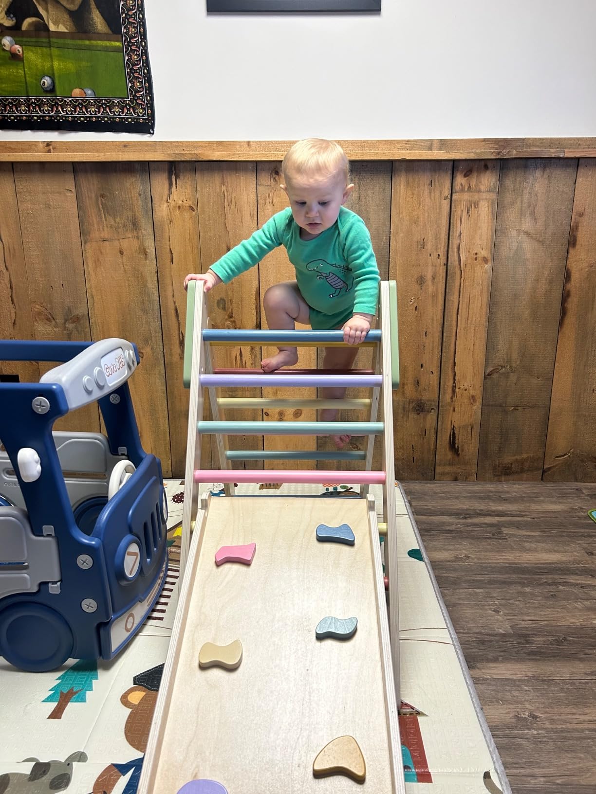 LOL-FUN Pikler Triangle Set with Slide for Toddler 1-3, Montessori Climbing Toys for 1 Year Old, Toddler Climbing Toys Indoor Pickler Climbing Set, Foldable Wooden Climber Jungle Gym for Kids customer photo 1