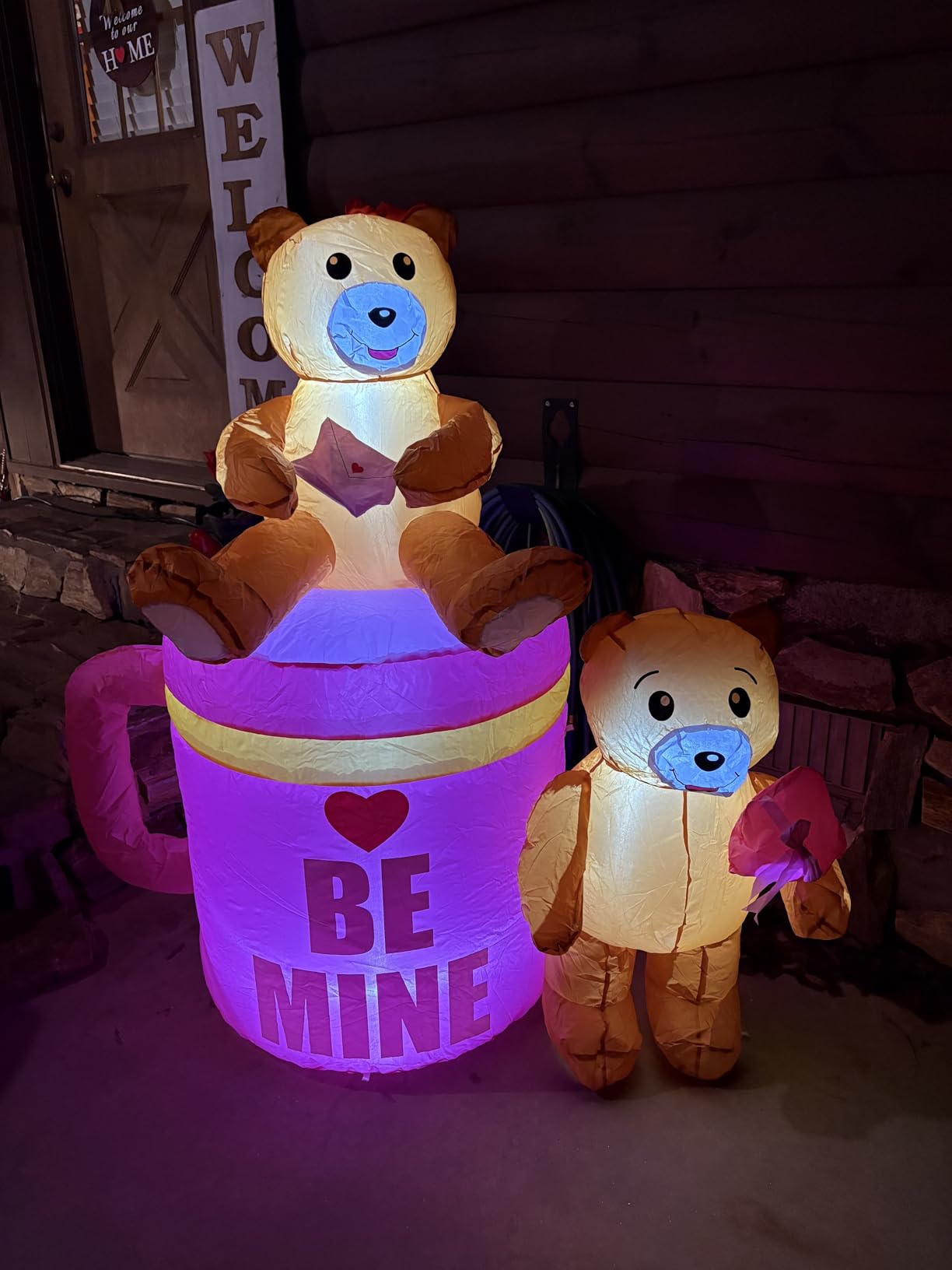 AerWo 5FT Valentines Inflatables Coffee Cup with Lovely Bear, LED Lighted Romantic Valentines Inflatables Outdoor Decorations, Valentines Day Decor Blow Up Yard Decorations for Wedding Lawn customer photo 1