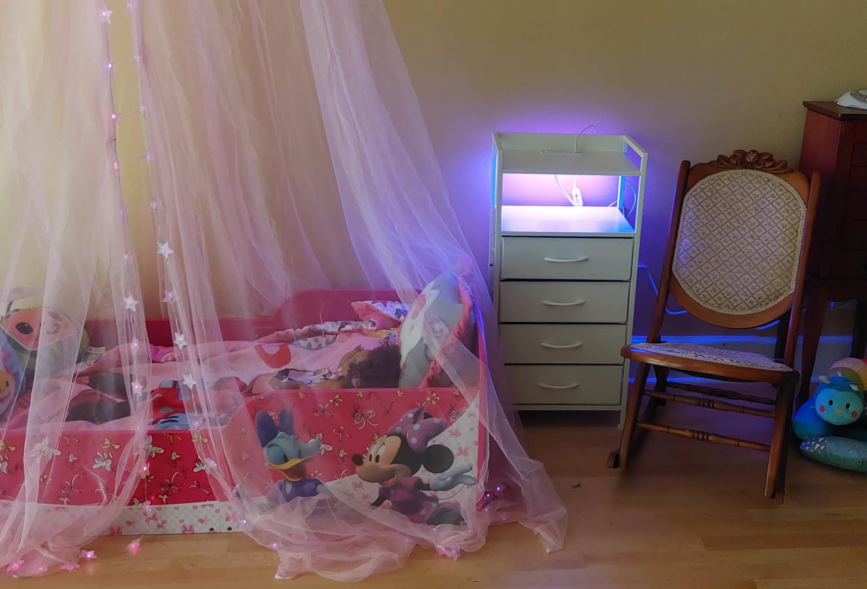 Furnulem Night Stand with Charging Station, LED, Tall Bedside Table for Dorm, 4 Drawer Dresser for Bedroom, with LED Light & Remote Control, Fabric Bins and Metal Frame customer photo 1