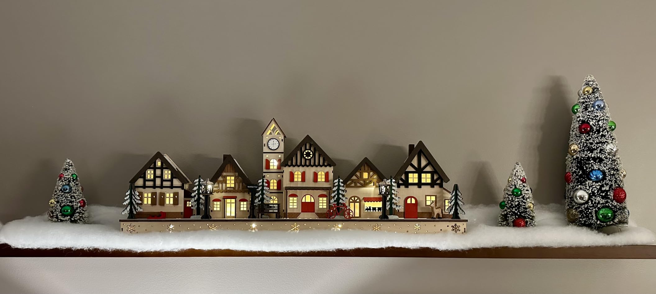 Best Choice Products Pre-Lit Wooden Christmas Village, Winter Mantel Decor, Traditional Holiday Decoration for Home, Living Room, Entryway w/LED Lights, Plug-in/Battery-Powered w/Timer customer photo 1
