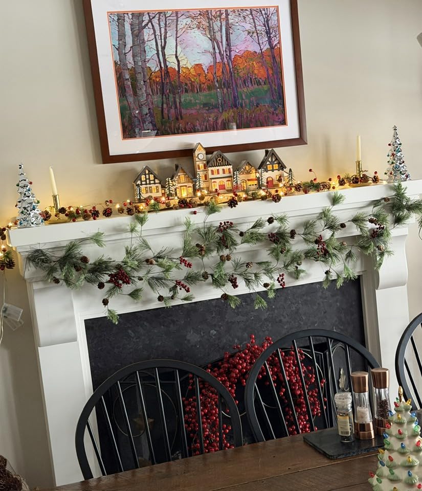 Best Choice Products Pre-Lit Wooden Christmas Village, Winter Mantel Decor, Traditional Holiday Decoration for Home, Living Room, Entryway w/LED Lights, Plug-in/Battery-Powered w/Timer customer photo 2