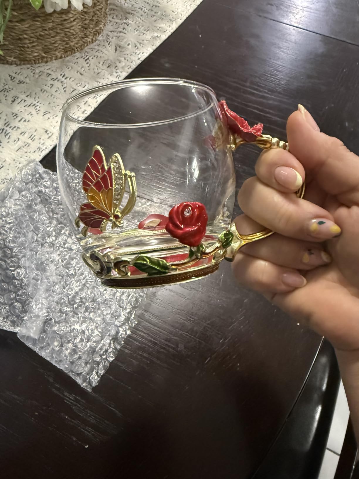 Enamel Glass Flower Tea Pot With Removable Loose Tea Leaf Infuser Tea Maker Teapot Set 30.4OZ Gifts for Women Mom Birthday customer photo 1