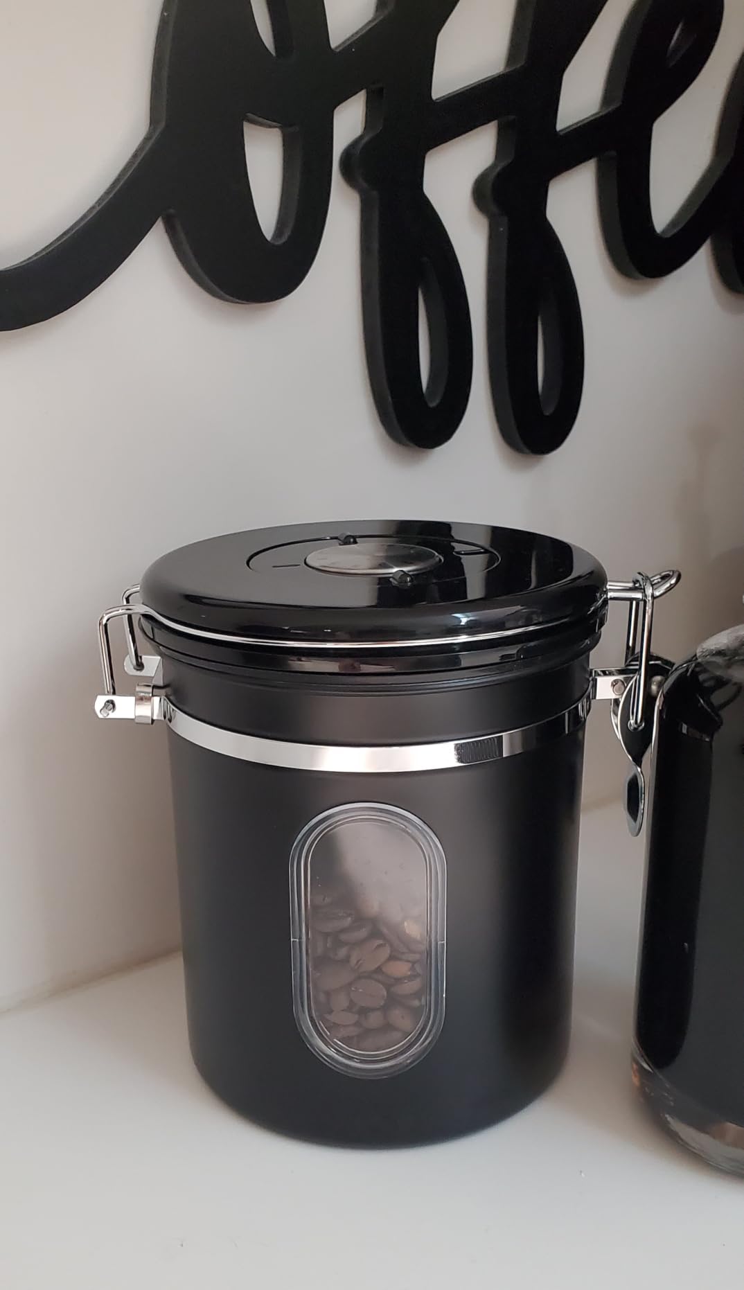 1800ML Airtight Coffee Canister with Date Tracker & Transparent Window, 22.8OZ Coffee Beans Storage with 30ML Measure Spoon & 4 CO2 Valve, Coffee Container for Grounds Coffee, Beans, Tea, Sugar & Flour (Blue) customer photo 1