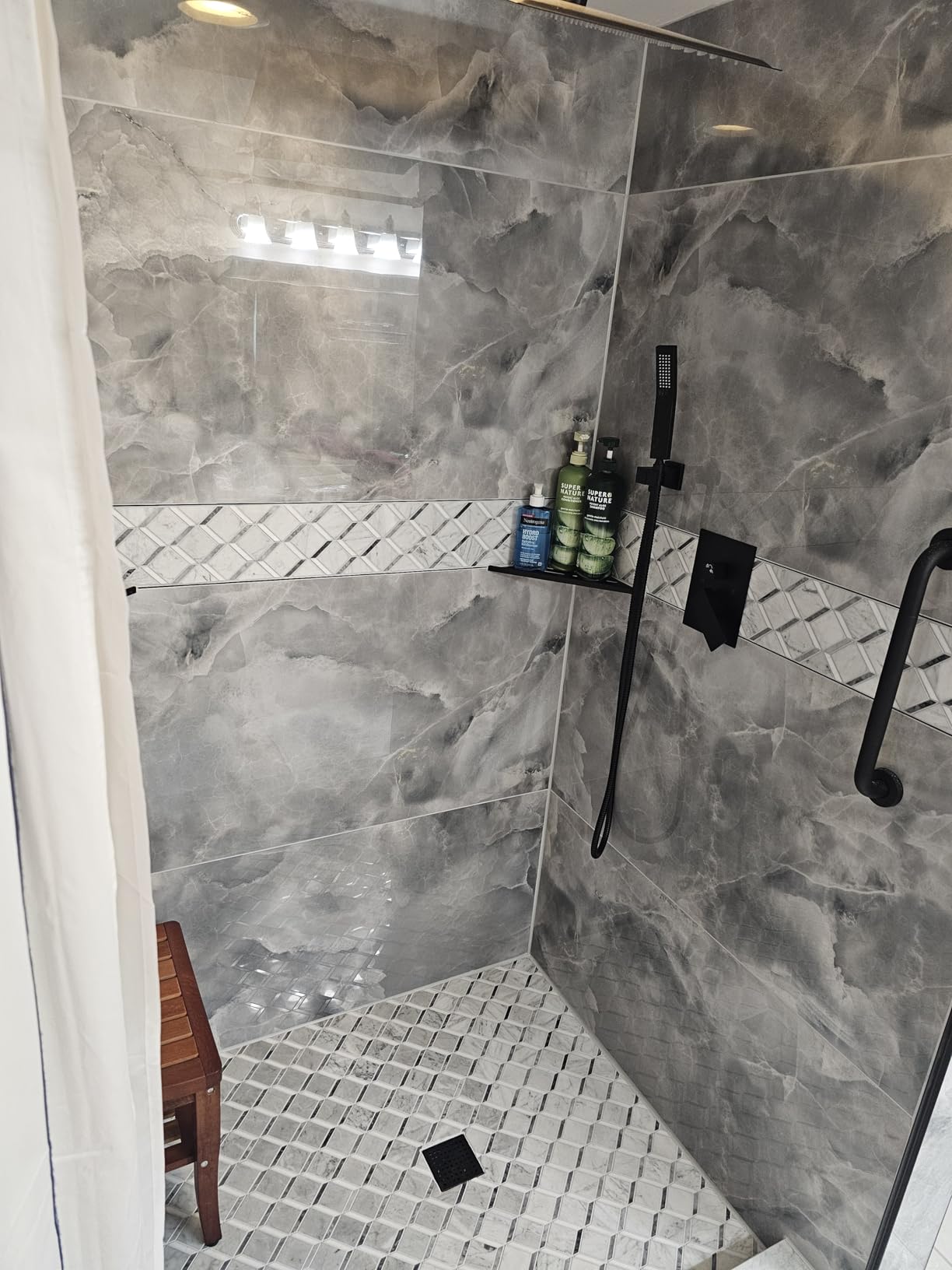 16 inch Matte Black Large Rain Shower Head - All Metal 304 Stainless Steel, Full Body Rainfall Shower with 324 Silicone Nozzles - Waterfall Bathroom Square Showerheads, Ceiling Mounted customer photo 2