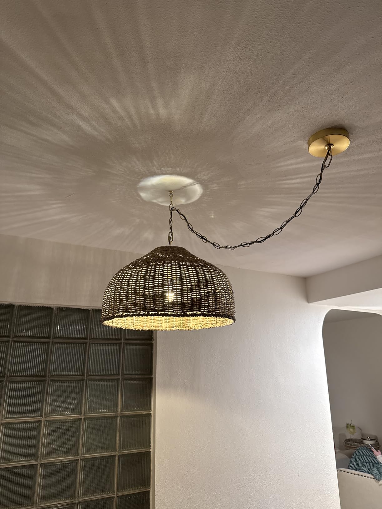 JONATHAN Y Eliza 1-Light Pendant Dome Rattan Metal 20