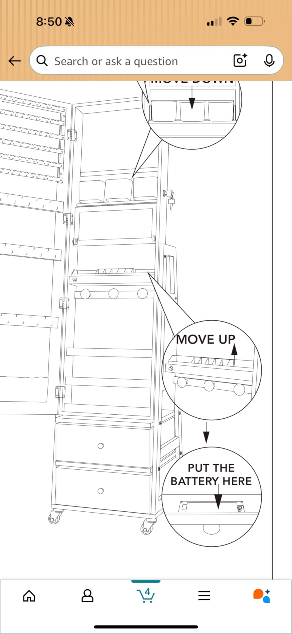 Standing Jewelry Armoire Cabinet Lockable Full Length Mirror with Drawer | Jewelry Organizer Armoire with Wheels, Floor Mirror with Back Storage Shelves for Bedroom Christmas Gift for Friend Black customer photo 2
