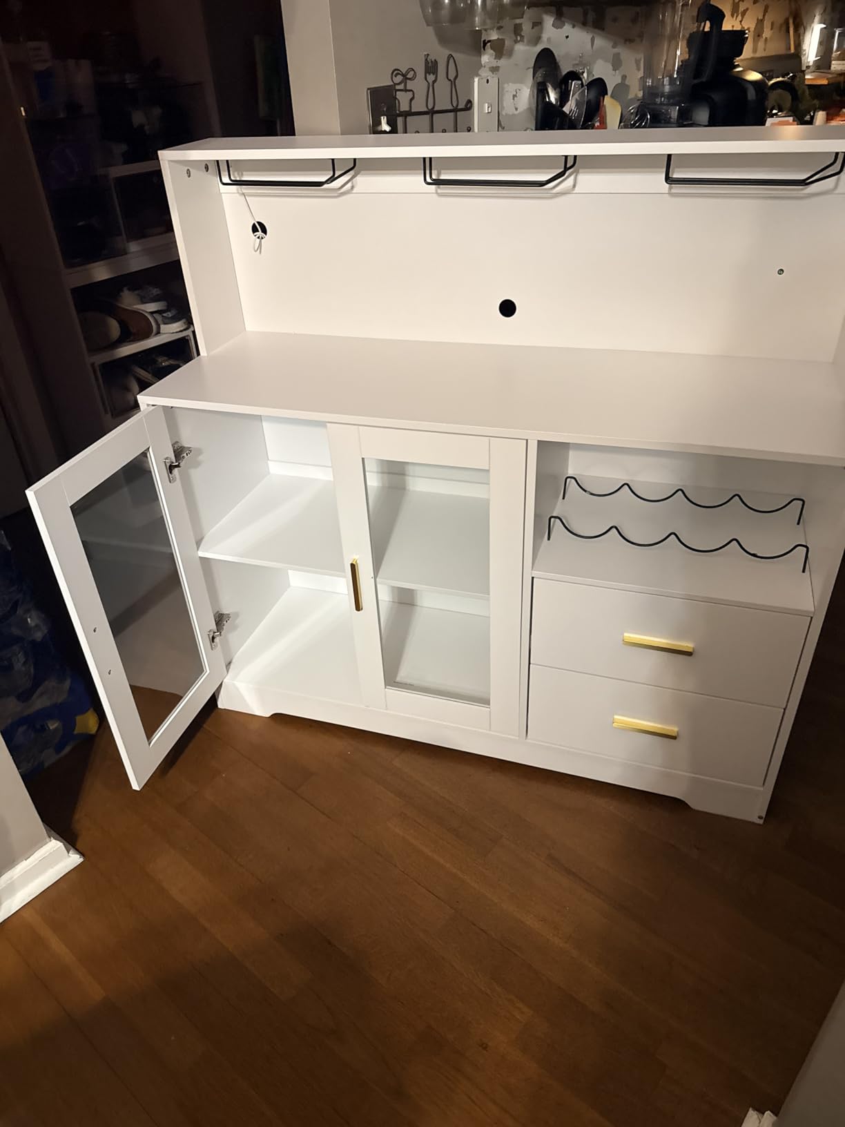 Bar Cabinet for Home with LED Light,Coffee Bar Cabinet w/ Wine & Glass Rack | Wine Cabinets with Drawers & Microwave Stand, Modern Liquor Cabinets for Kitchen, Living Room, Dining Room (Black) customer photo 1