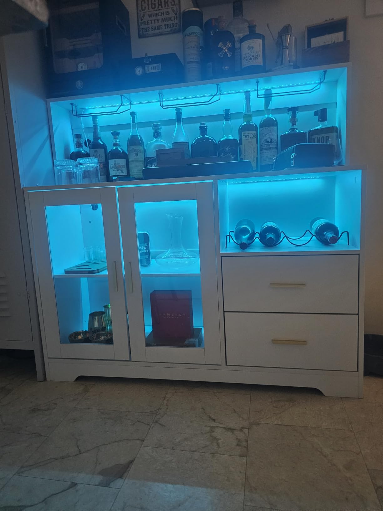 Bar Cabinet for Home with LED Light,Coffee Bar Cabinet w/ Wine & Glass Rack | Wine Cabinets with Drawers & Microwave Stand, Modern Liquor Cabinets for Kitchen, Living Room, Dining Room (Black) customer photo 2