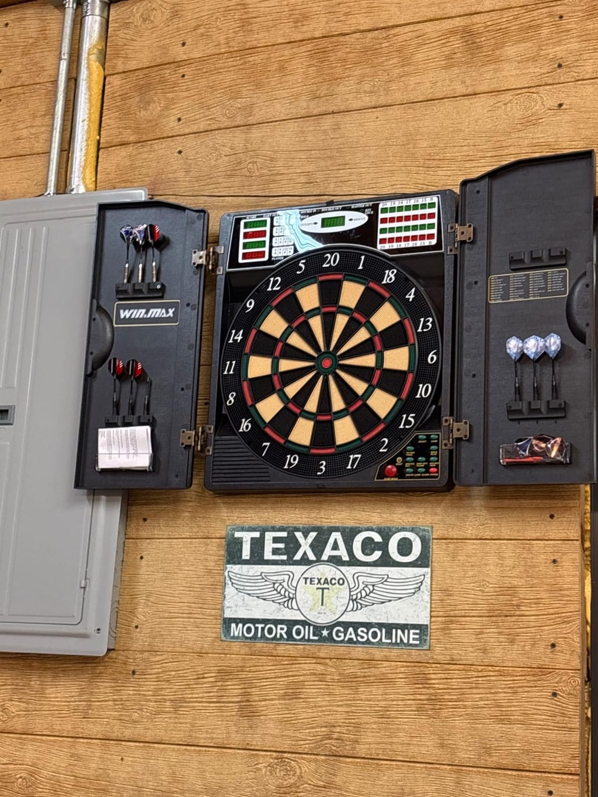 Electronic Dart Board LED Electric Digital Boards with Cabinet 12 Darts | 38 Games with 211 Variations,Low Bounce-Outs,for 16 Players; 5 Levels Cyber Play; 12 Darts and Accessories customer photo 1