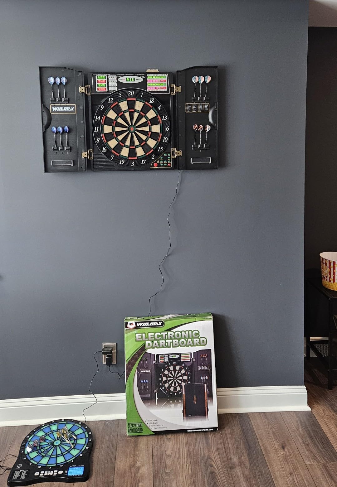Electronic Dart Board LED Electric Digital Boards with Cabinet 12 Darts | 38 Games with 211 Variations,Low Bounce-Outs,for 16 Players; 5 Levels Cyber Play; 12 Darts and Accessories customer photo 2