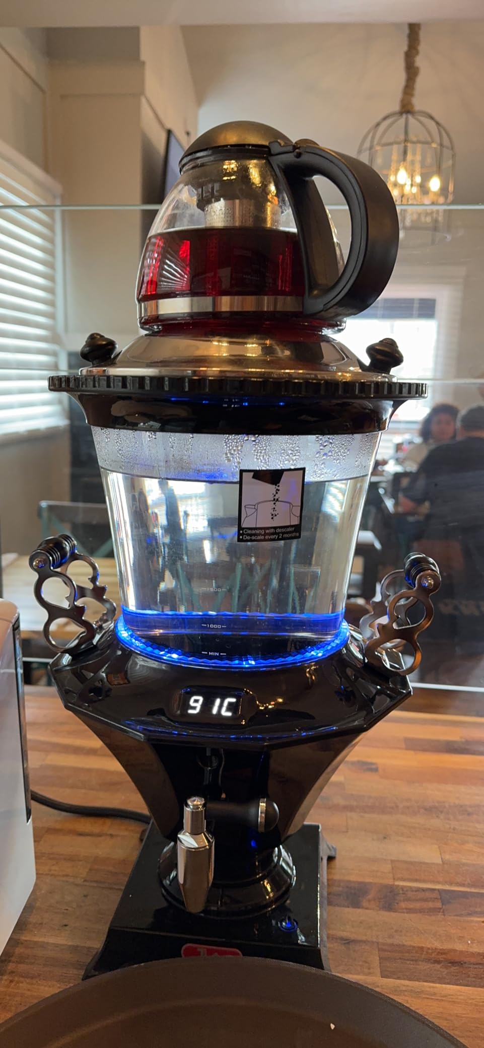 Electric Glass Samovar - Tea Maker Water Auto Shut Off Kettle Modern Design Overheat Boil-Dry Protection LED Temperature Glass Teapot (1 Liter) Large Kettle (3.2 Liters) (White) customer photo 1