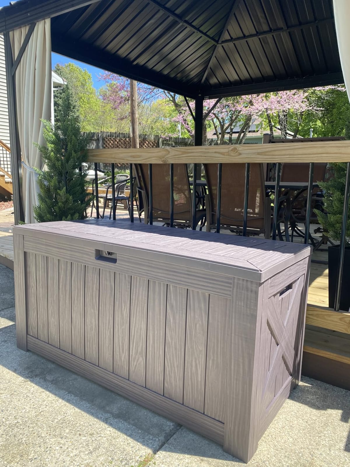 Devoko 100 Gallon Deck Box Waterproof Outdoor Storage Box with Cushion | Resin Large Outdoor Storage Bench Cabinet Lockable for Outside, Patio Furniture, Garden Tools customer photo 2