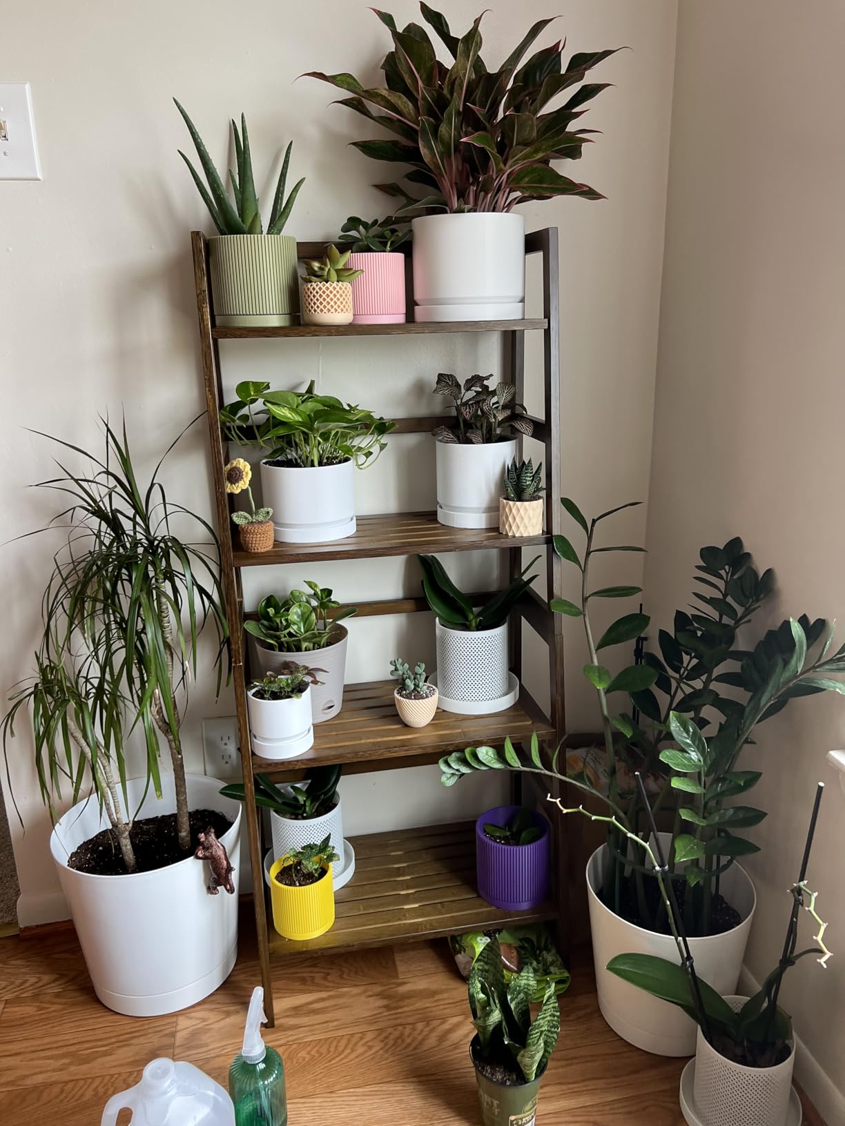 HITNET Ladder Shelf, 4-Tier Bamboo Bookshelf, Freestanding Open Display Storage Rack, Space Saving Flower Plant Display Stand for Bathroom Living Room, Walnut customer photo 1