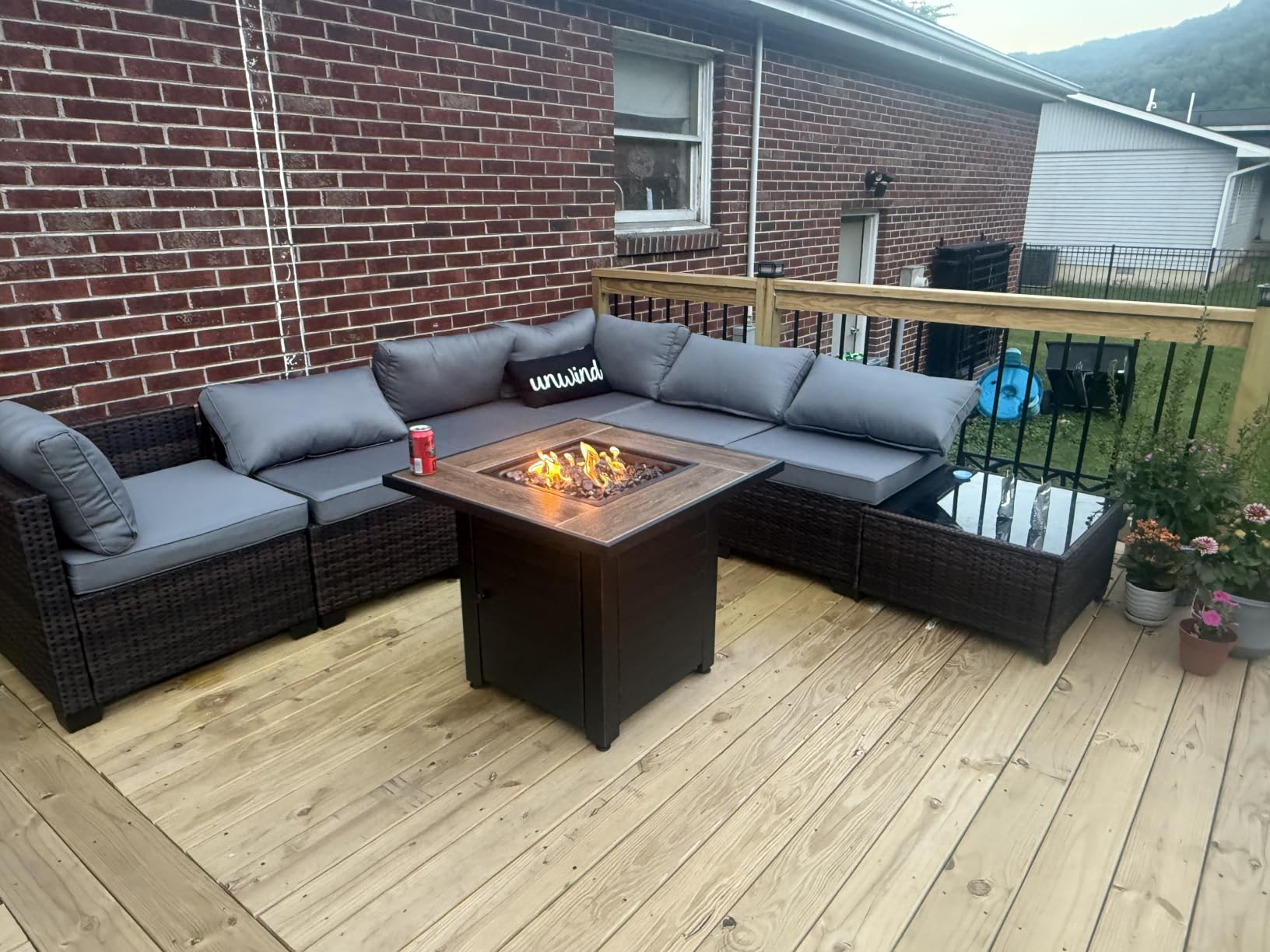 Qsun 7 Pieces Outdoor Patio Furniture Set, PE Rattan Outdoor Wicker Sectional Furniture Sofa Set, with Cushions and Glass Coffee Table, for Balcony, Porch, Garden, Grey customer photo 1