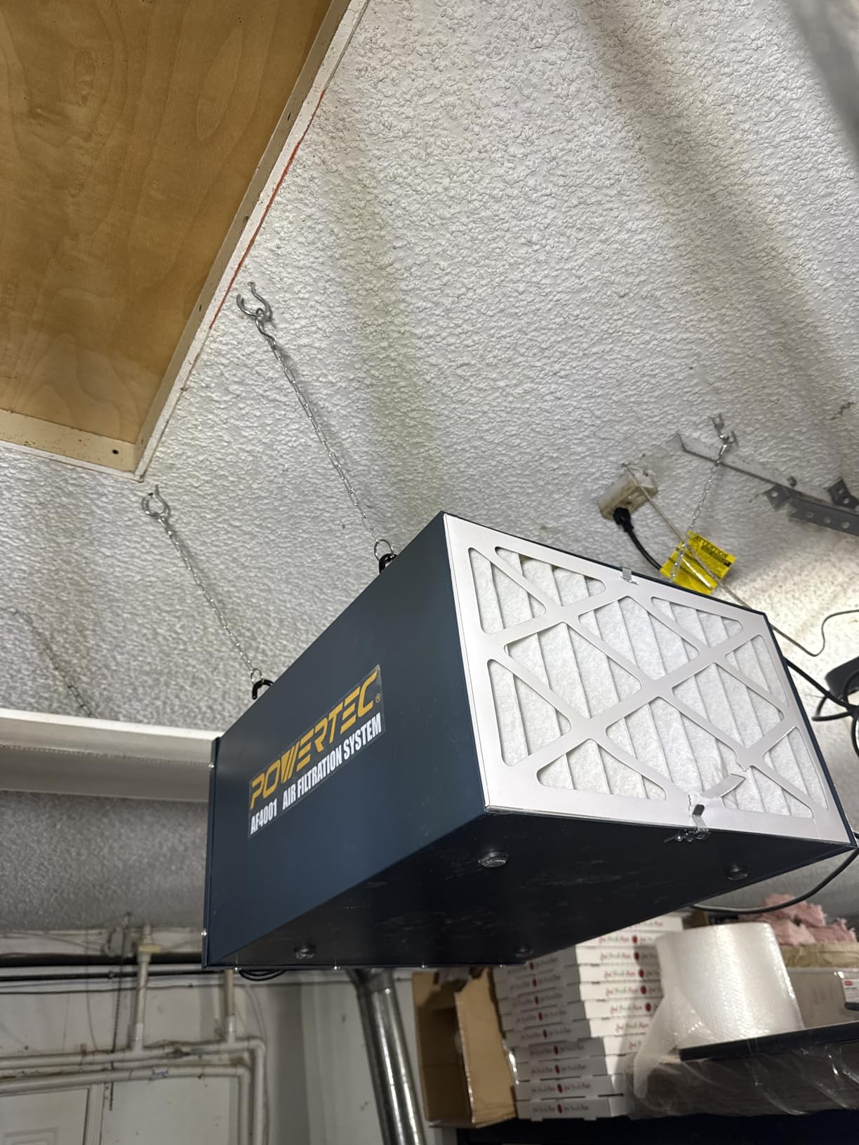 POWERTEC 3-Speed Remote Controlled Air Filtration System (300/350/400 CFM) w/Extra Inner & Outer Filter (2 of Each) Replacement, Hanging Air Filter for Woodworking, Workshop & Garage (AF4001C) customer photo 2