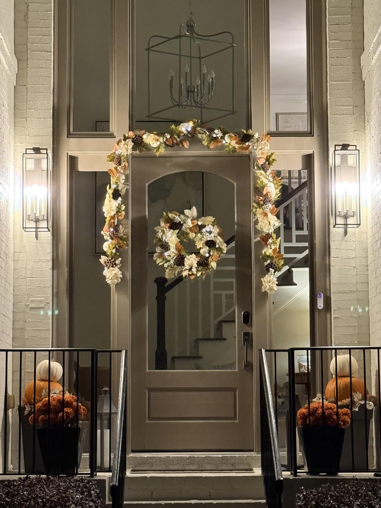 DecorbyHannah 24'' Fall Wreath for Front Door with Lights &Pumpkin Pinecone | Pre-Lit Collapsible Harvest Autumn Thanksgiving Wreath with Lotus Maple Leaves & Hydrangea Fall Decorations for Home Mantle customer photo 1