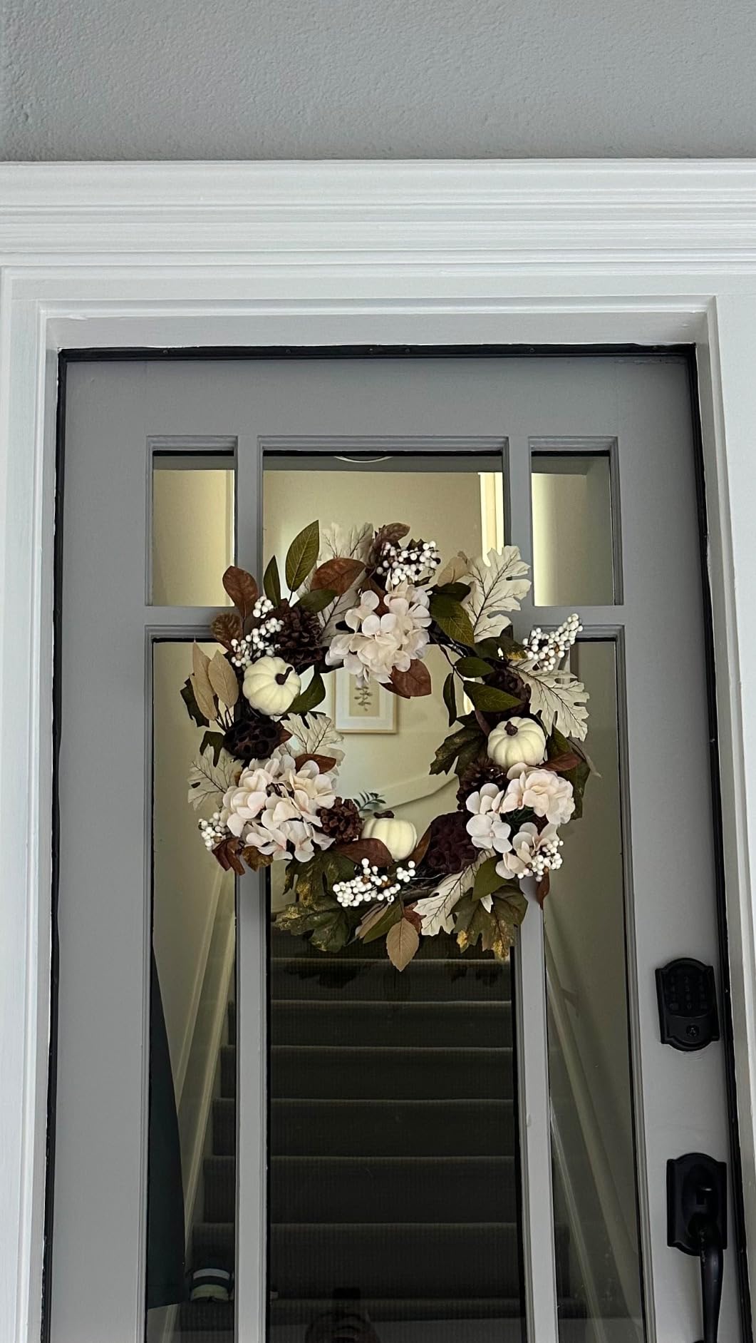 DecorbyHannah 24'' Fall Wreath for Front Door with Lights &Pumpkin Pinecone | Pre-Lit Collapsible Harvest Autumn Thanksgiving Wreath with Lotus Maple Leaves & Hydrangea Fall Decorations for Home Mantle customer photo 2