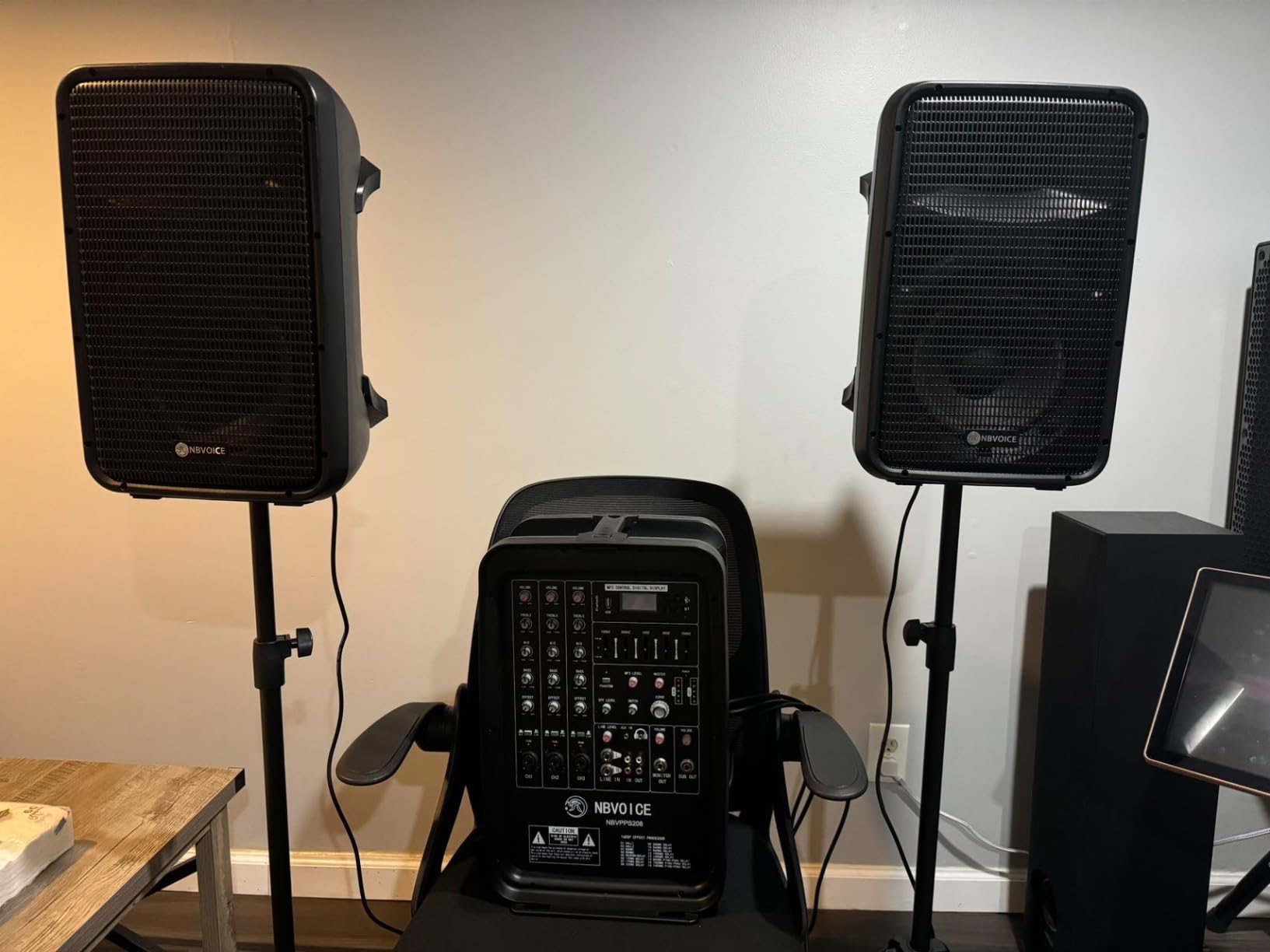 NBVOICE Professional Portable All-in-One Integrated 2-Way PA System Fixed Setup, Suitcase Design w/ 8-Channel Mixer, 2 Speaker Stands, Bluetooth, Mic for Performances, Presentations customer photo 2