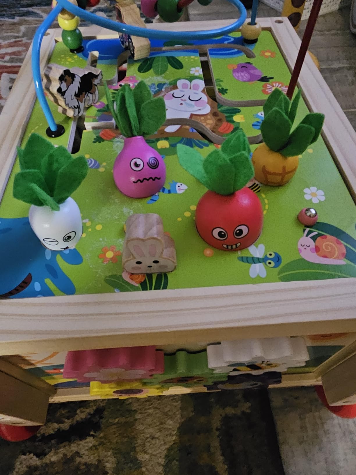 Wooden Activity Cube 7-in-1 Montessori Toy Multipurpose Educational Learning Toy for 1+ Year Old Baby Toddler Kid Boy First Birthday Gift Bead Maze Gear Number Animal Board Carrots Harvest Game customer photo 1