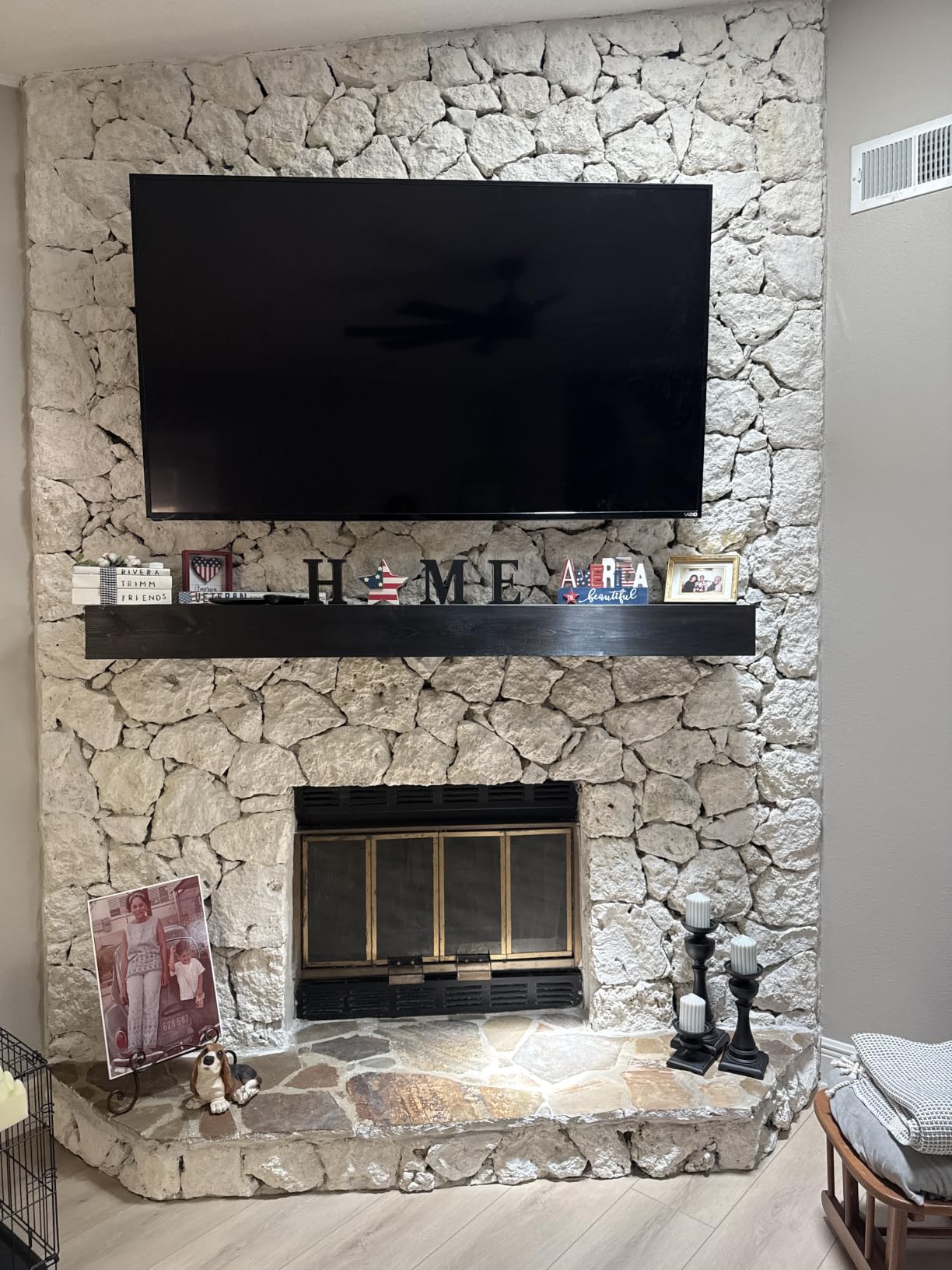 48'' Fireplace Mantel, 3'' Thick Pine Wood Floating Shelf, Brown | Handcrafted Rustic Finish, Concealed Brackets, Scratch-Resistant Surface, And Easy Installation For Living Room Decor customer photo 1