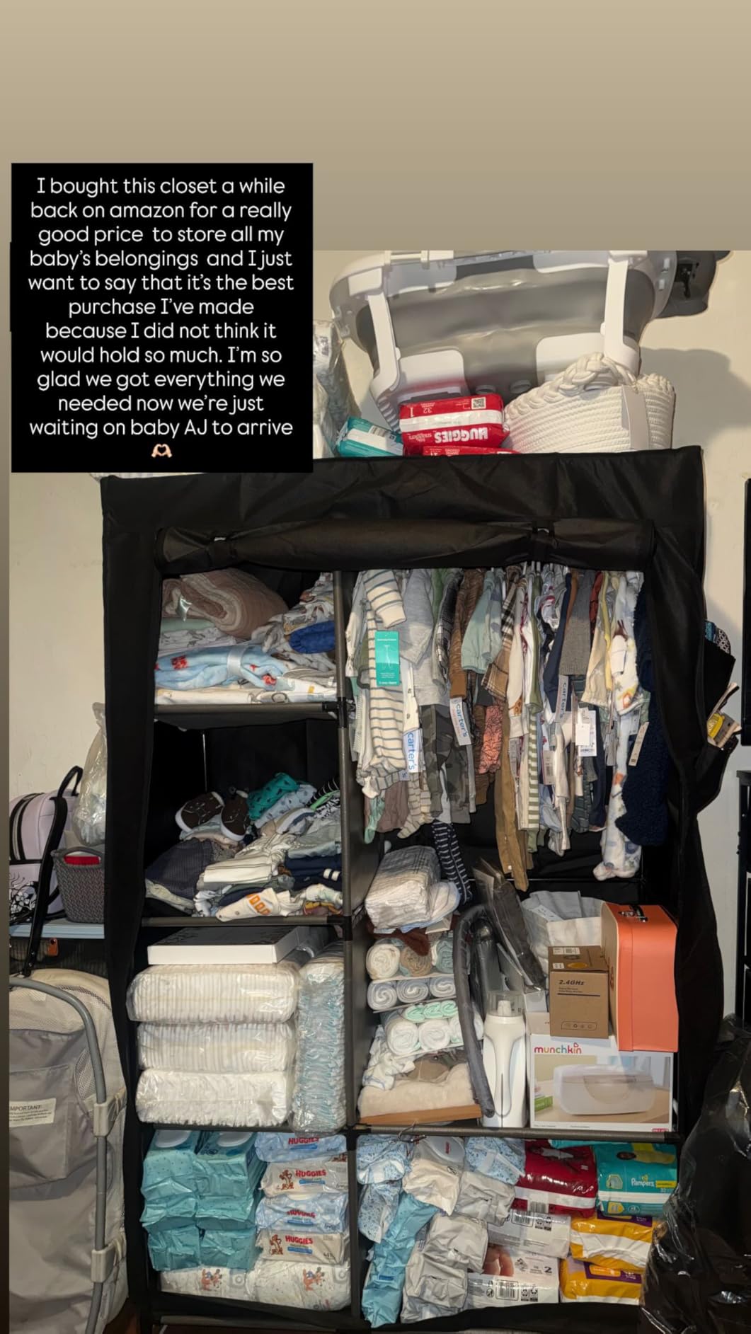 Calmootey Portable Closet Organizer, Space-Saving Storage System for Home | Sturdy Rod for Coats, 6 Shelves for Folded Clothes, 4 Side Pockets for Small Items, Non-Woven Dustproof Cover, Black customer photo 2