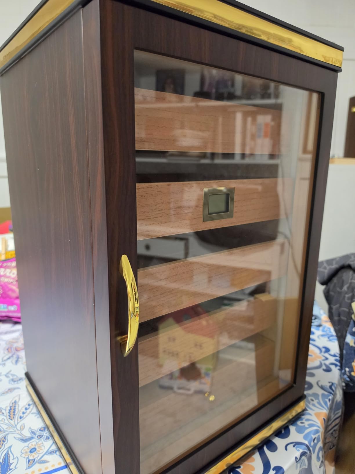 Cigar Humidors, Cedar Wood Humidor with Digital Hygrometer, Drawers, Humidifiers and Gold-Plated Hardwares. Cigar humidor Cabinet for Men Husband Father, 300 Cigars Capacity Walnut Color customer photo 2