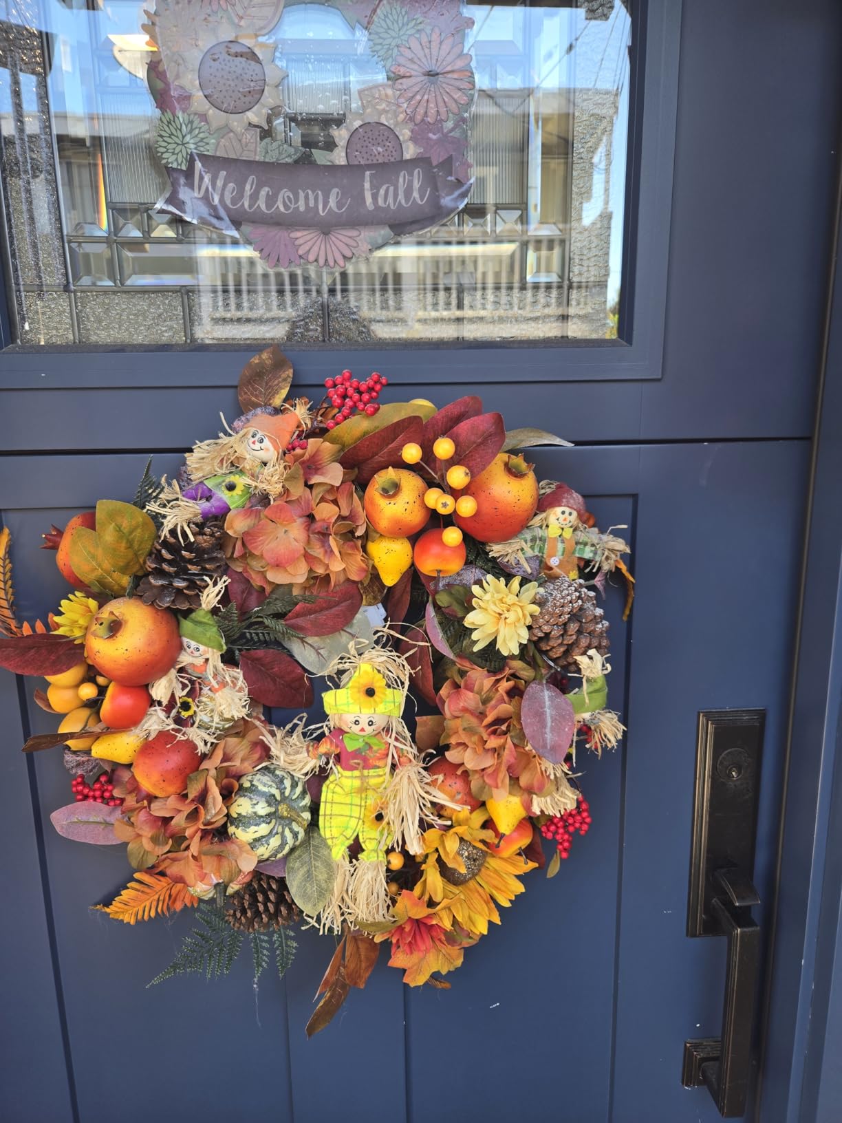 DecorbyHannah 24'' Fall Wreath for Front Door with Lights & Pomegranate | Pre-Lit Collapsible Harvest Autumn Thanksgiving Wreath with Pinecone & Hydrangea Fall Decorations for Home Mantle Porch Table customer photo 2