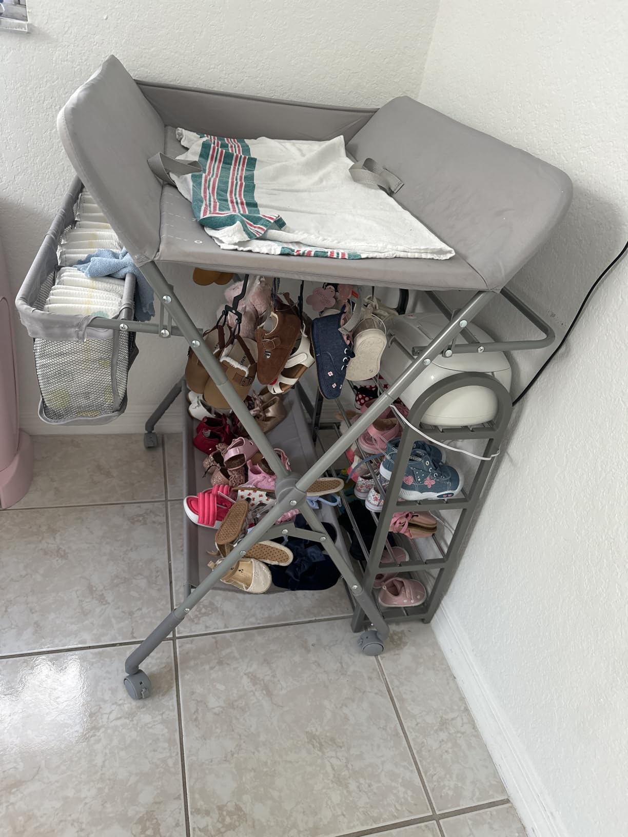 KARAOK Baby Changing Table with Wheels, Portable Diaper Changing Station with 4-Level Height Adjustment & Storage Rack for Newborn, Infant (Light Grey) customer photo 2
