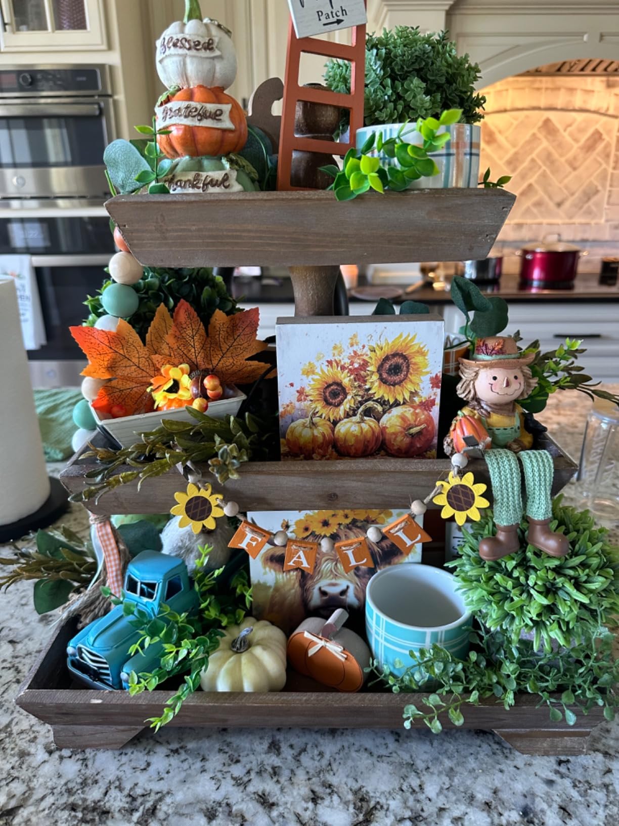 3 Tier Serving Tray [3 in 1] - Gorgeous Coffee Table Tray [Includes 3 Changeable Handles] - Can Assemble into a 1, 2 or 3 Tier Decor - Kitchen Table Centerpiece - Rectangle Wooden Serving Stand customer photo 2