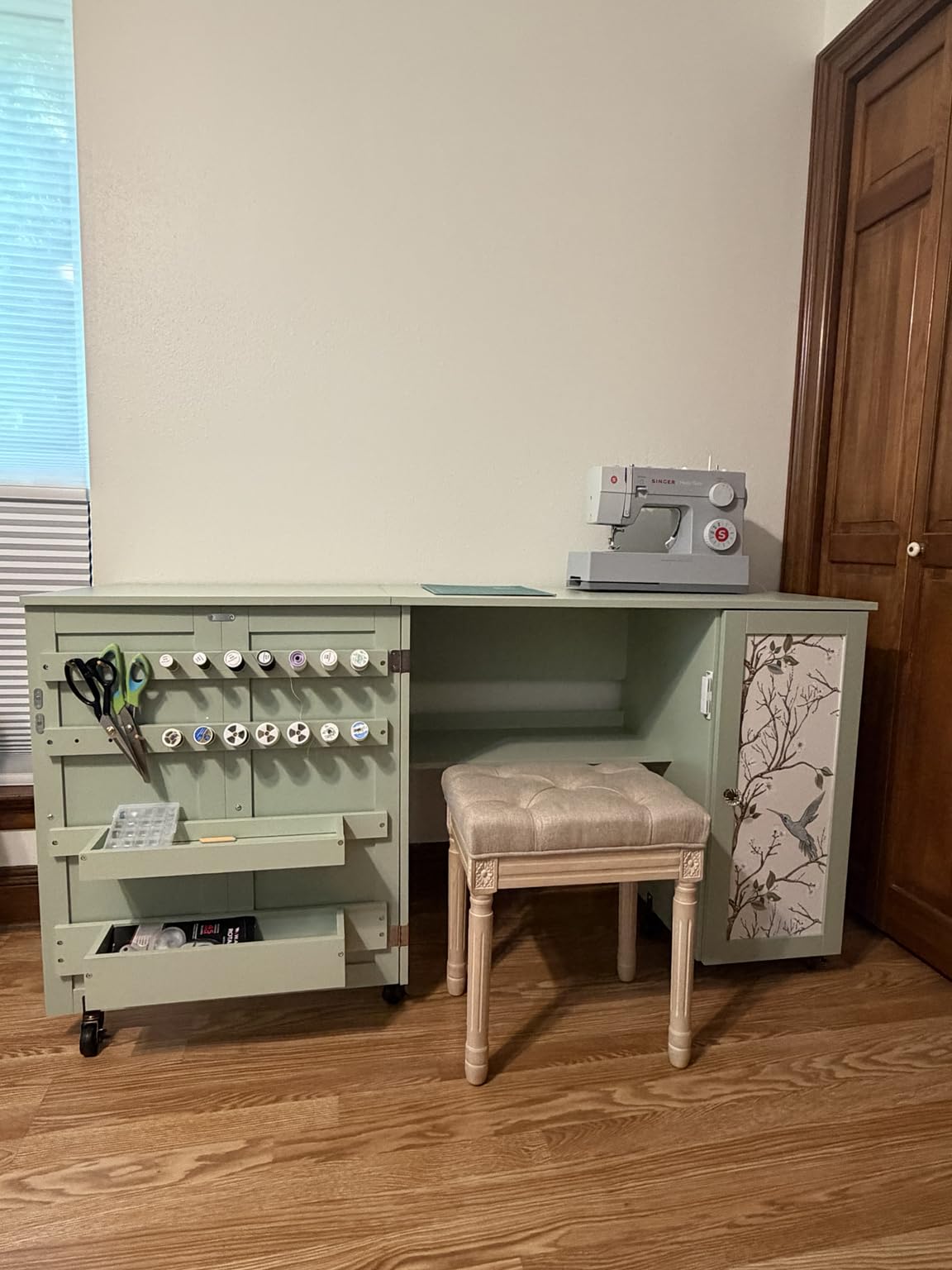 Best Choice Products Large Folding Sewing Table, Multipurpose Portable Craft Station & Side Desk w/Compact Design, Caster Wheels, Storage Shelves, 2 Storage Trays, Magnetic Doors - Natural/White customer photo 2
