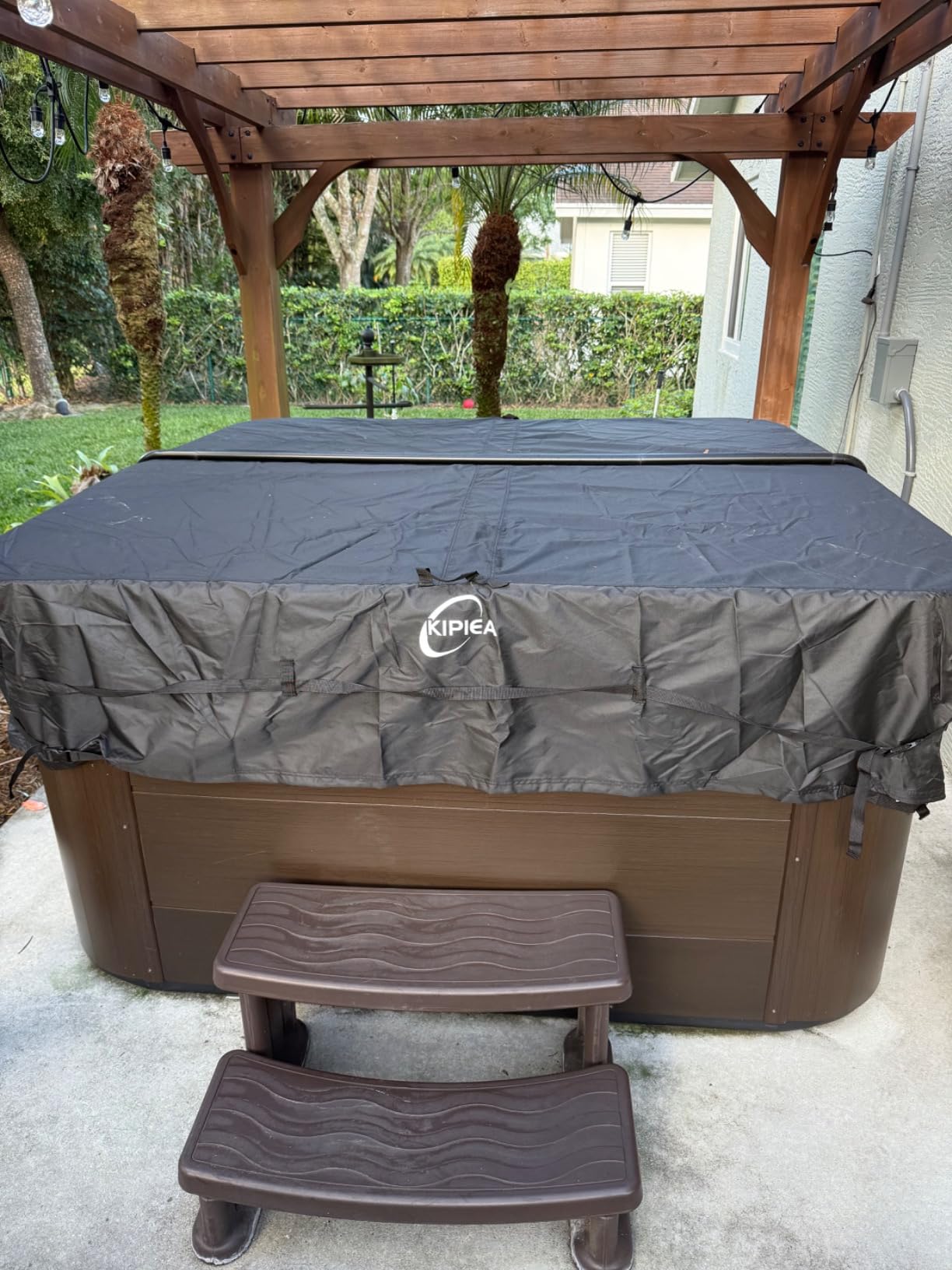 Kipiea 600D Outdoor Waterproof Square Hot Tub Cover Protector, Heavy Duty Polyester SPA Cover UV Protection Cover 85