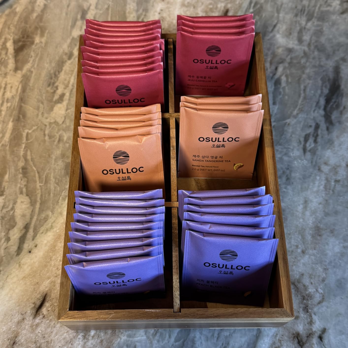 DRASTAR Tea Bag Organizer, Acacia Tea Bag Holder, Tea Storage Containers with 3 Slots, Wooden Tea Storage Accessories, Mini Tea Bag Caddy Box for Countertop customer photo 2