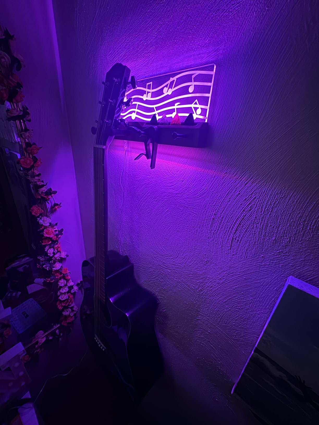 CoolGift Mart LED Guitar Wall Mount Stand with Picks Holder - Solid Wood & Acrylic USB-Powered Guitar Accessories as Decor - Gift for Men, Guitar Players, Music Lovers (for Acoustic, Electric Bass, Ukulele) customer photo 2
