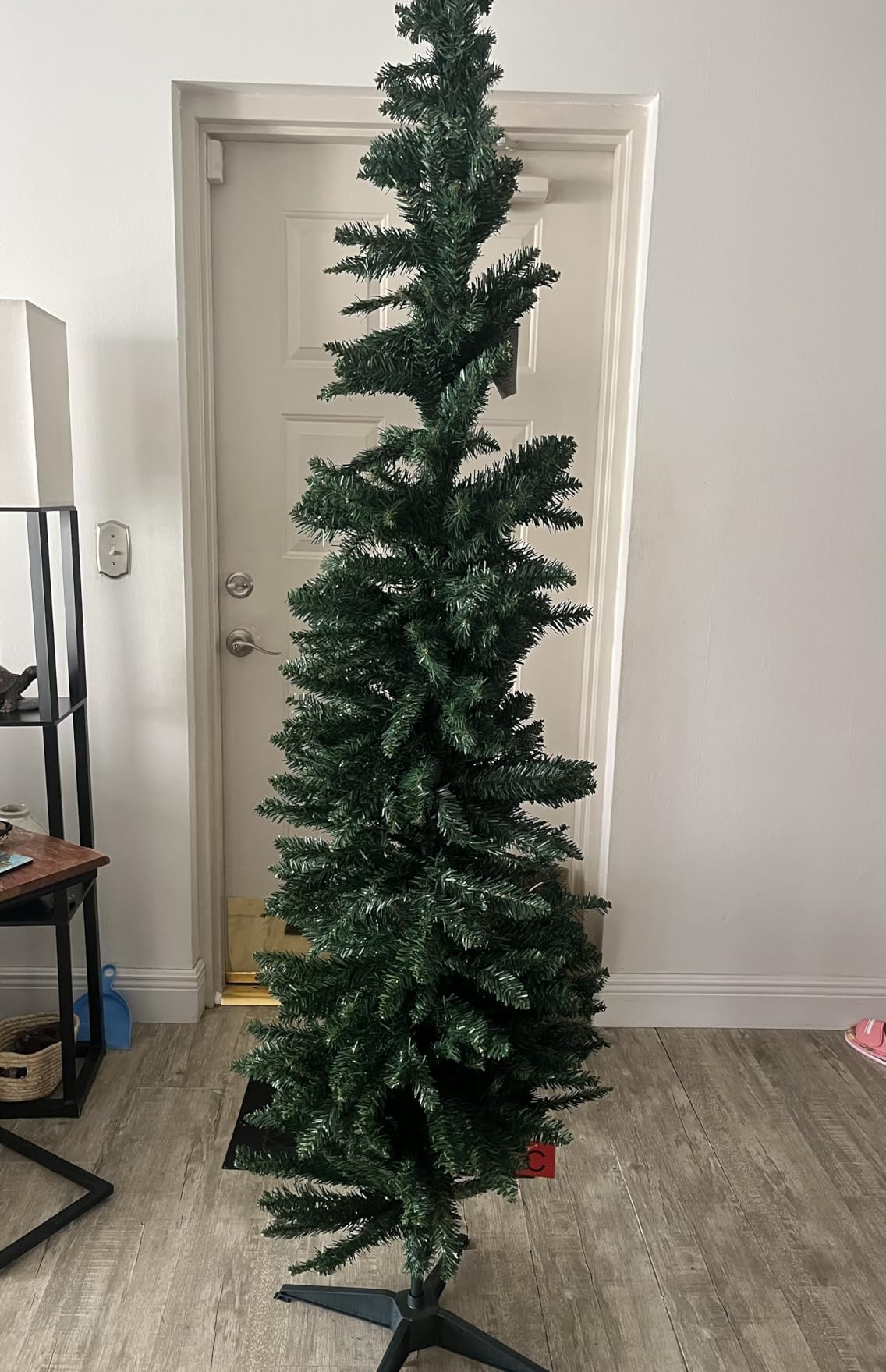 Goplus 5ft Slim Pencil Christmas Tree, Artificial Unlit Skinny Xmas Tree with 220 Branch Tips, Sturdy Metal Stand, for Home Office Decor customer photo 1
