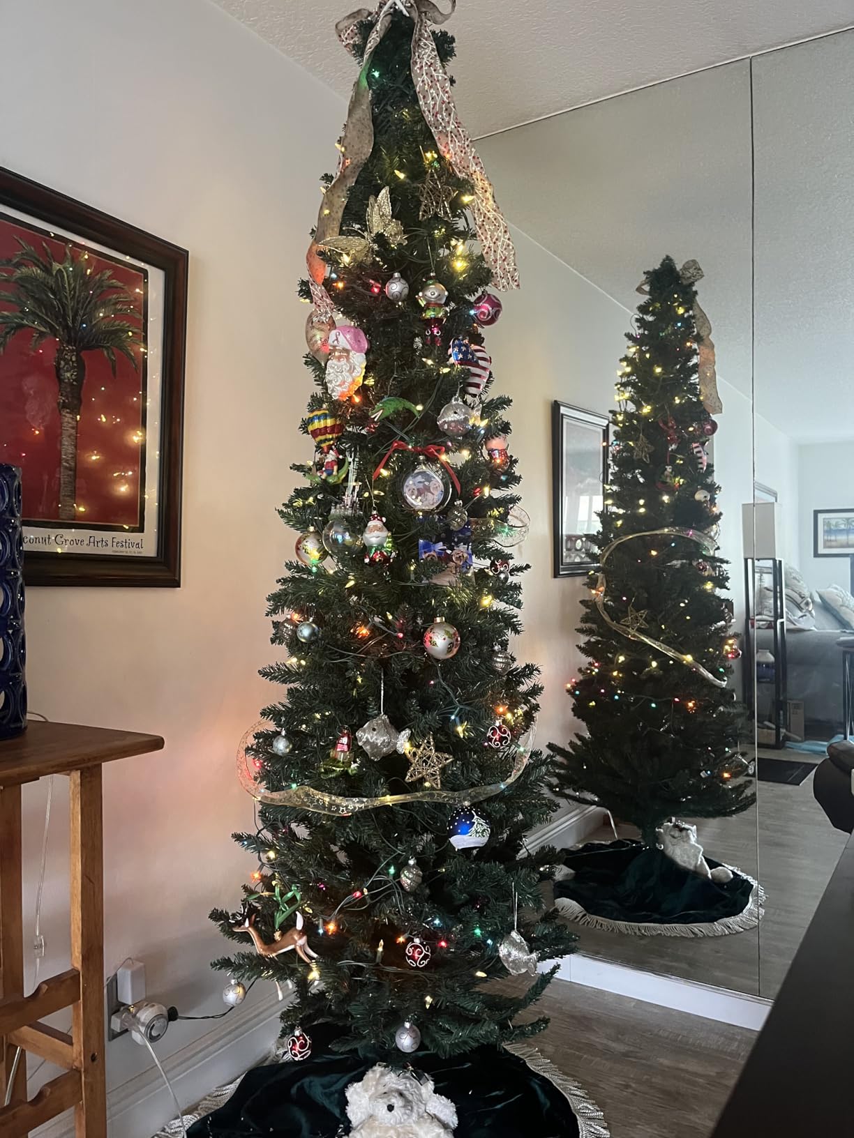 Goplus 5ft Slim Pencil Christmas Tree, Artificial Unlit Skinny Xmas Tree with 220 Branch Tips, Sturdy Metal Stand, for Home Office Decor customer photo 2