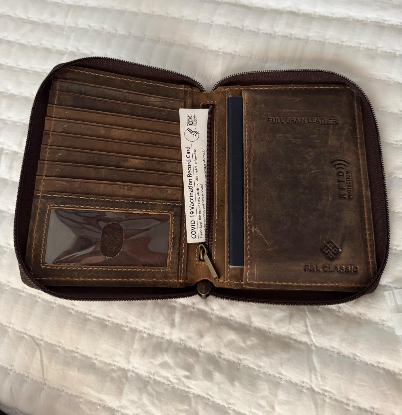 Passport Wallet - Travel Document Holder w/RFID Blocking - Full Grain Leather - Bifold compact zip around Wallet with Credit Card Slots for Women and Men,distressed brown,500-30 customer photo 2