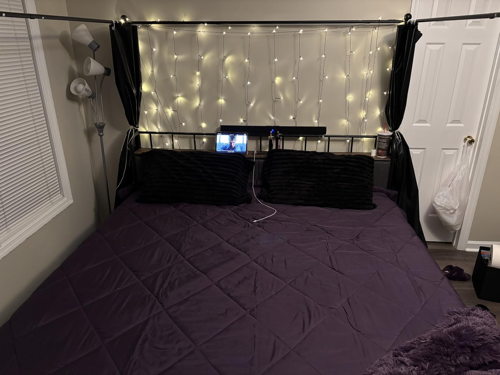 LIKIMIO Queen Canopy Bed Frame, Storage Headboard with Charging Station | Platform Bed with 4 Removable Sturdy Posts, Noise Free, No Box Spring Needed, Vintage Brown customer photo 1
