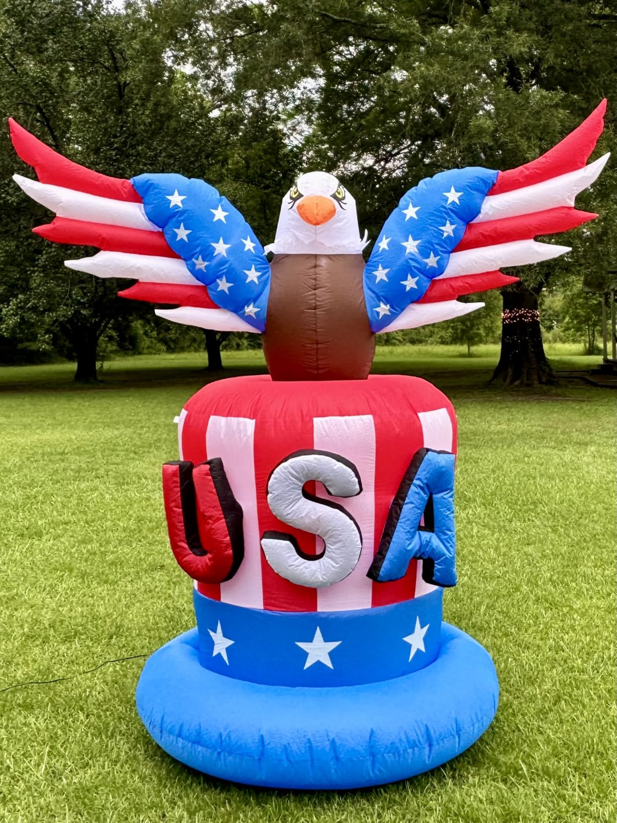 Juegoal Patriotic Independence Day Inflatable, 8FT Height USA Bald Eagle on Uncle Sam Hat, Blow Up 4th of July Large Outdoor American Celebration Decor with Light for Veterans Day Lawn Yard Garden customer photo 1