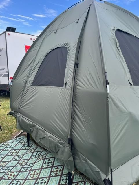 GYMAX Tent Cot, 5-in-1 Folding Camping Cot with Mattress & Pillows, Sleeping Bags, Sunshade, Camping Tent Elevated with Carrying Bag for Outdoor Hiking, Fishing, Picnic (2-Person) customer photo 1