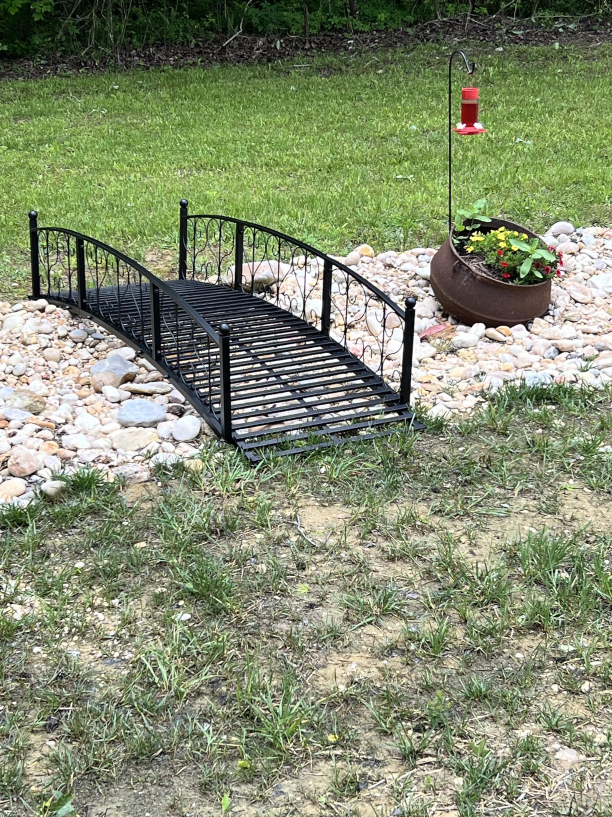 Outsunny 7' Metal Arch Garden Bridge with Safety Siderails, Bronze | Decorative Arc Footbridge, Delicate Scrollwork S Motifs, Backyard Creek, Stream, Fish Pond customer photo 1