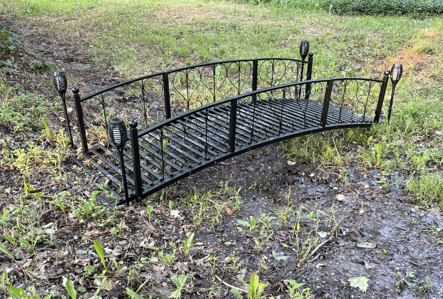 Outsunny 7' Metal Arch Garden Bridge with Safety Siderails, Bronze | Decorative Arc Footbridge, Delicate Scrollwork S Motifs, Backyard Creek, Stream, Fish Pond customer photo 2
