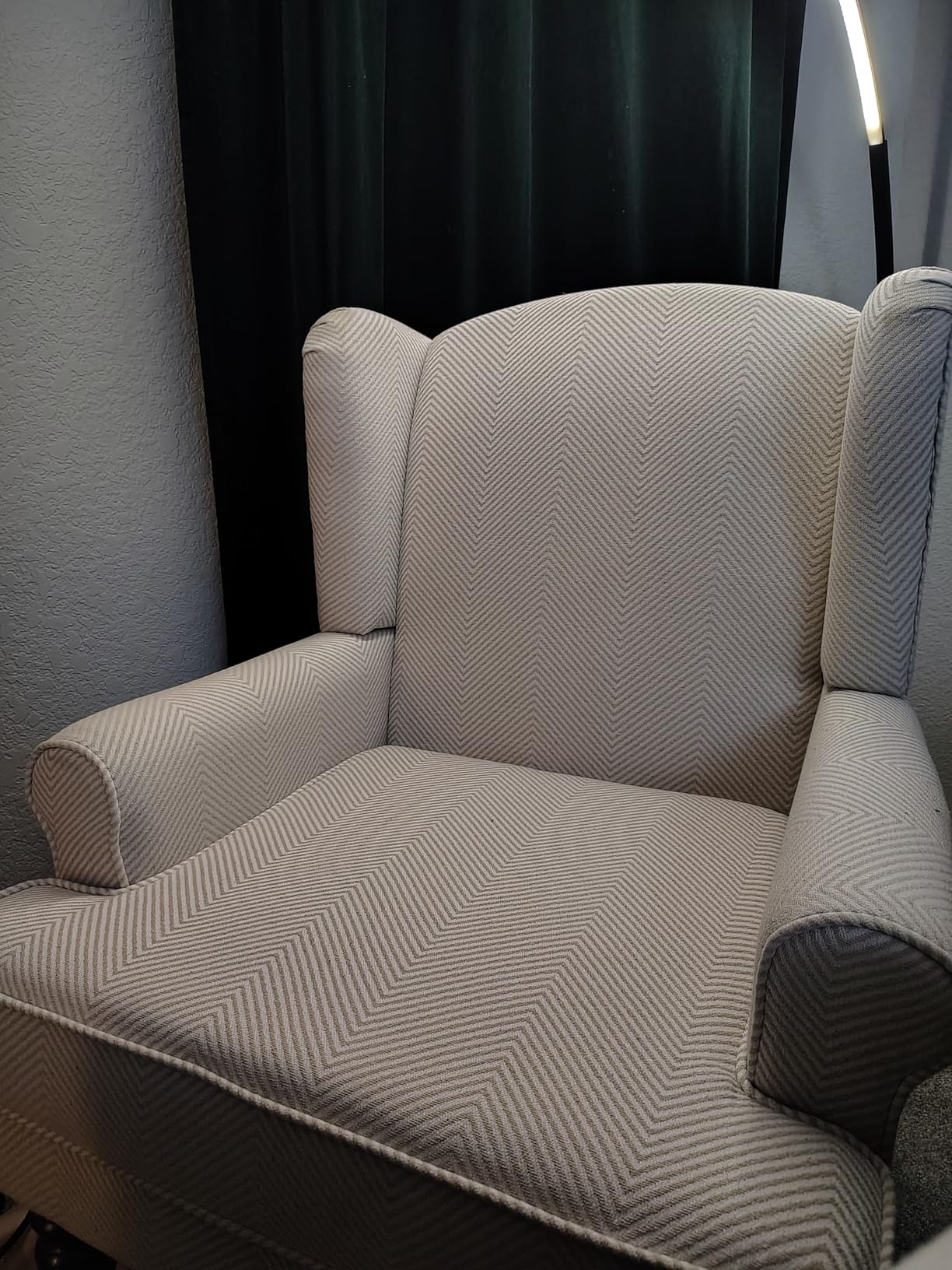 HUIMO Printed Wingback Accent Chair, Linen Upholstered High Back Armchair, Comfy Reading Chair for Living Room Bedroom Study, 300lbs Weight Capacity (1, Tan with Lines) customer photo 2