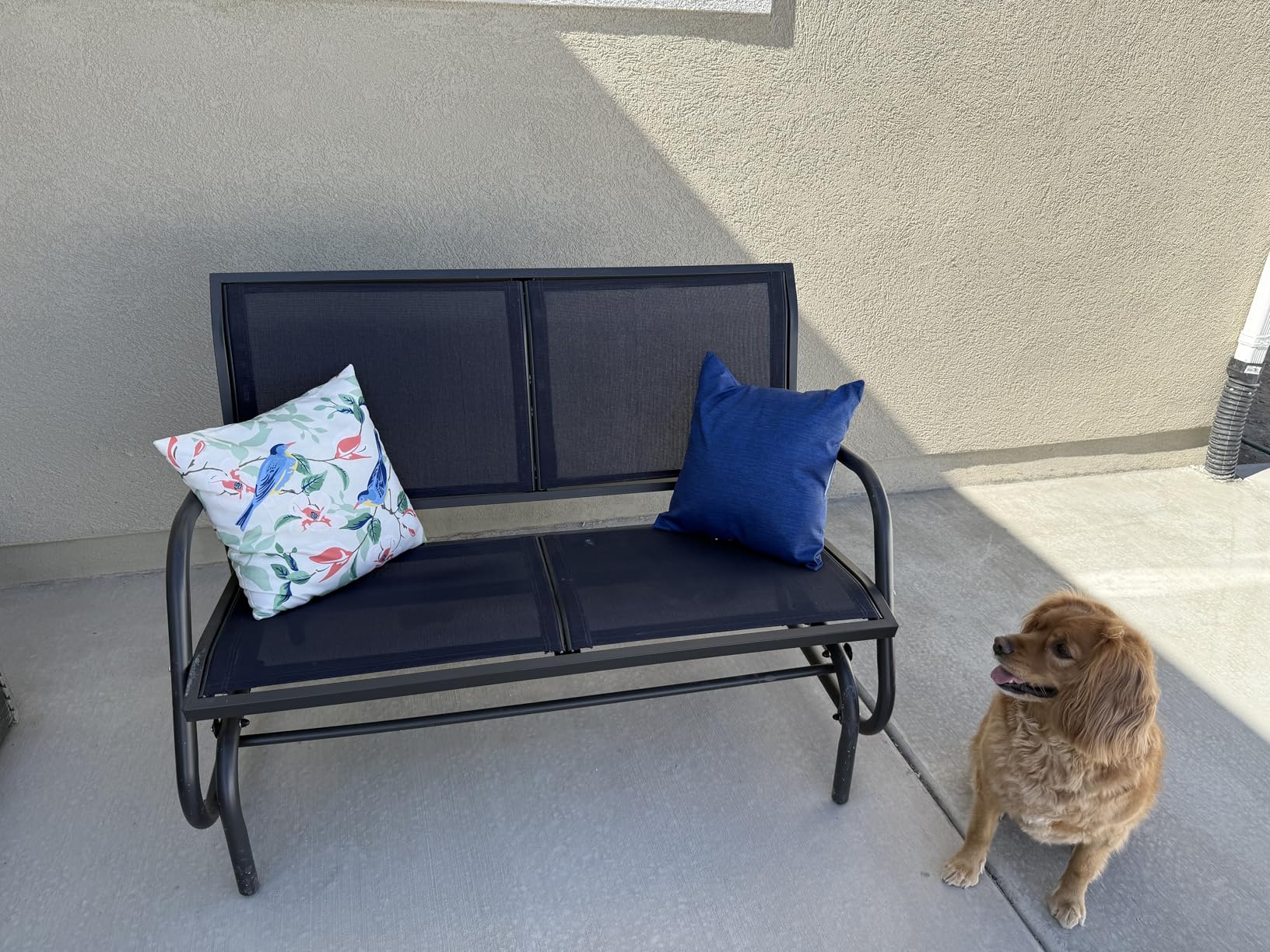 Outsunny 2-Person Outdoor Glider Bench with Steel Frame, Light Mixed Brown | Double Swing Rocking Chair, Loveseat, for Outside Patio, Backyard, Garden, Porch, Powder Coated customer photo 2