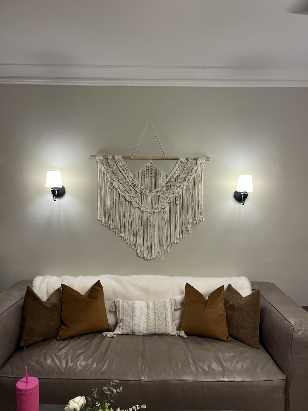 Achart Macrame Wall Hanging Large- Boho Wall Decor- large wall art- Wall Decor Living Room- Macrame Tapestry Boho Decor for Bedroom (Beige-Fringe) customer photo 2
