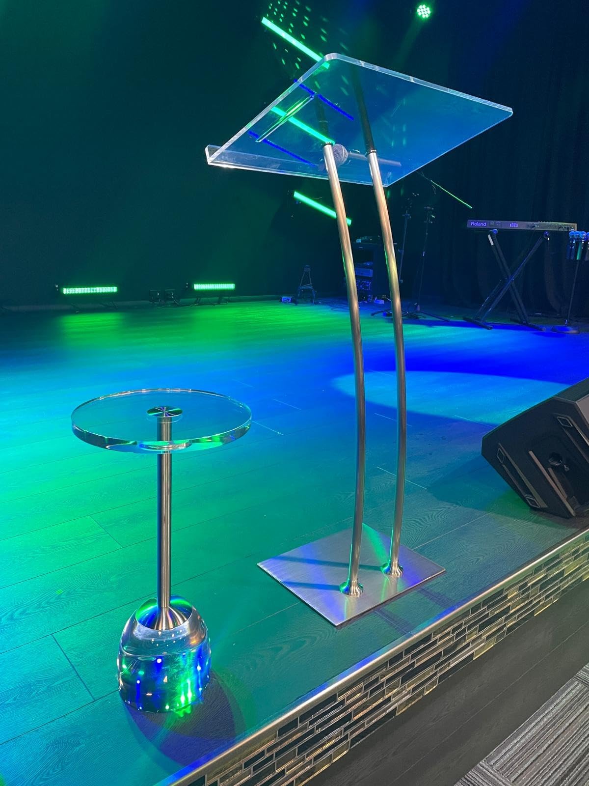 Acrylic Podium Lectern with Iron Stable Bottom, Pulpits for Churches with 10MM Thickened Acrylic Countertop, Multi Function Pulpit for Modern Classroom Music Concert Wedding Conference Event customer photo 1