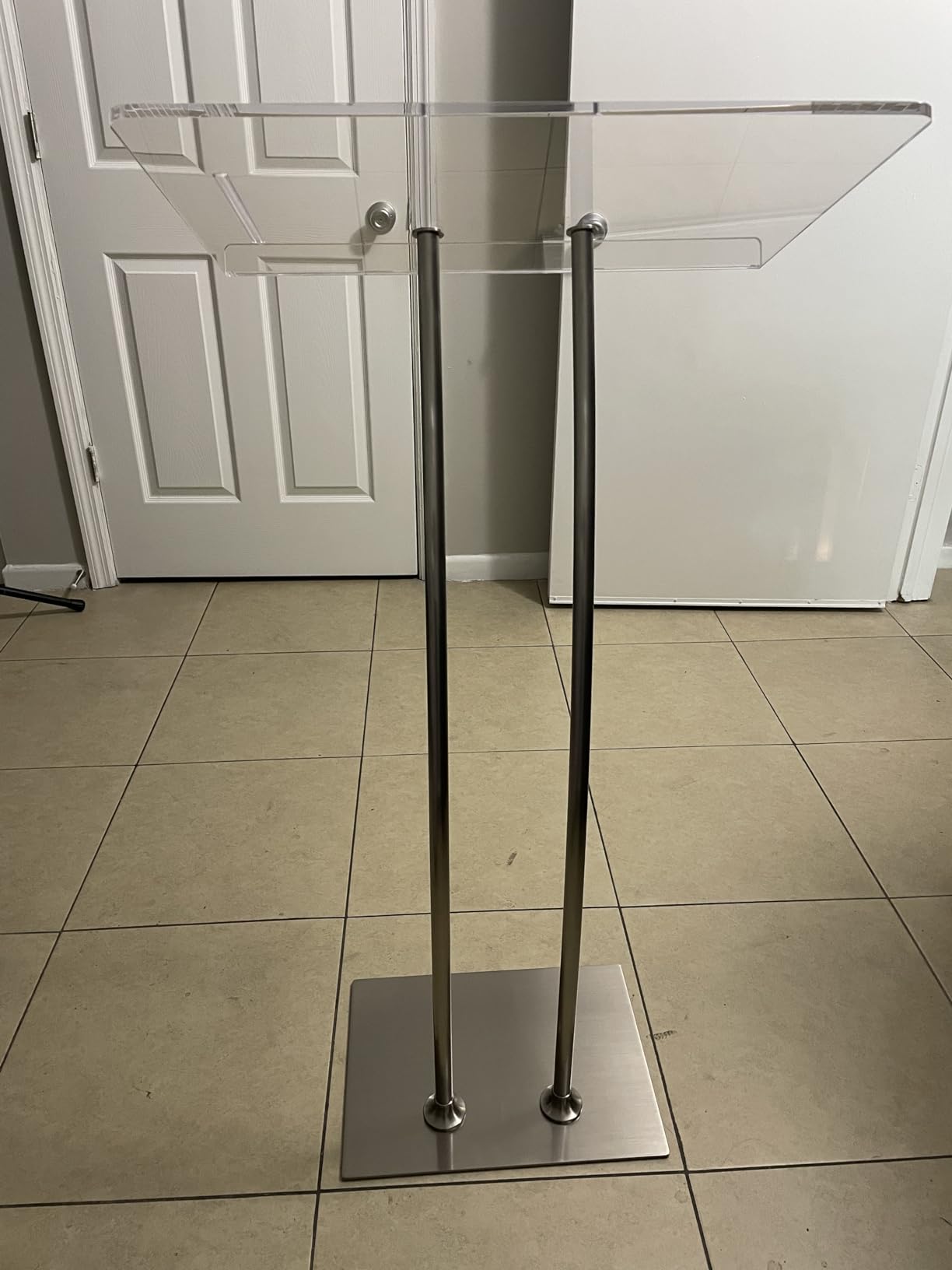 Acrylic Podium Lectern with Iron Stable Bottom, Pulpits for Churches with 10MM Thickened Acrylic Countertop, Multi Function Pulpit for Modern Classroom Music Concert Wedding Conference Event customer photo 2